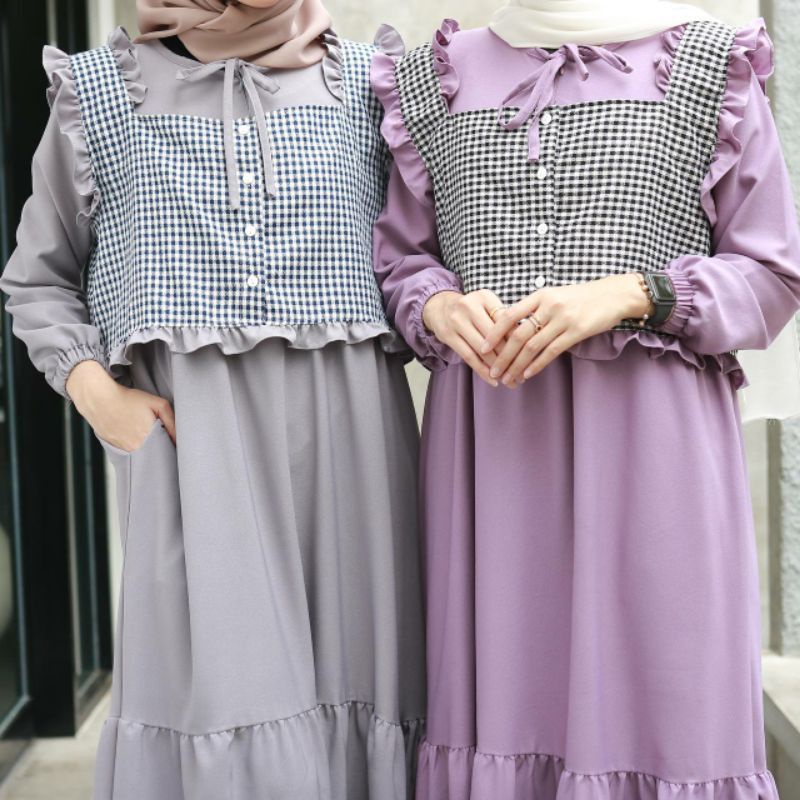 gamis remaja terbaru rompi kotak kotak