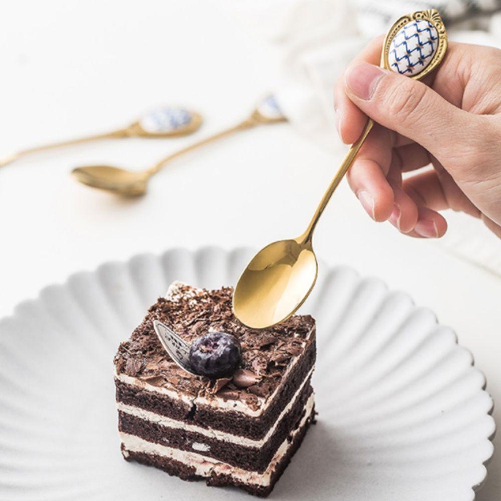 [Elegan] Sendok Teh Peralatan Makan Bahan Stainless Steel Halus Gold Plating Dengan Tangkai Panjang Sendok Kopi