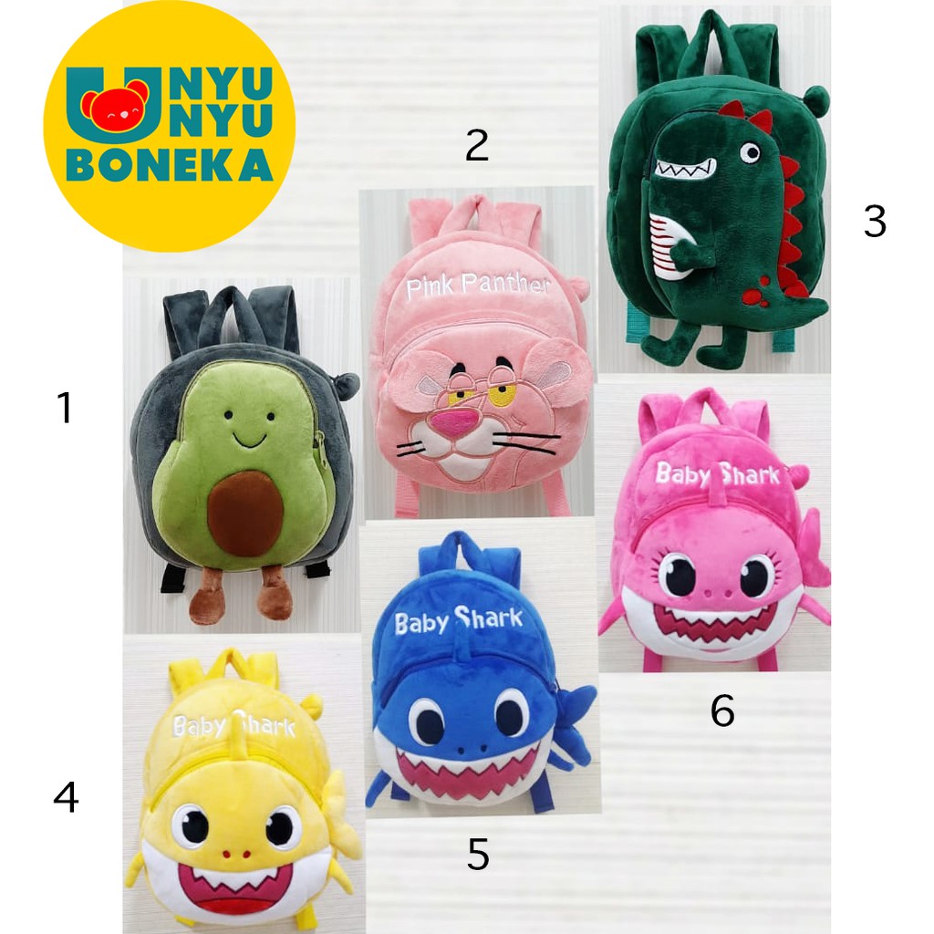 tas ransel tsum-tsum anak boneka ufufy disney baby shark chip alpukat pink panther dinosaurus hiu