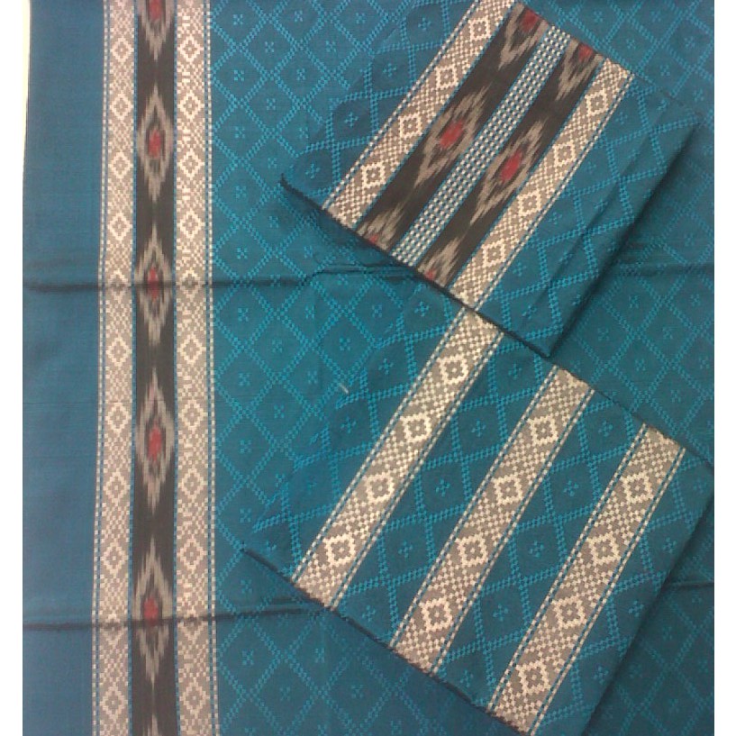 Kain Tenun Sarimbit Berpasangan Seragaman Couple Set Papa - Mama Sutera Viscose warna Biru - Silver