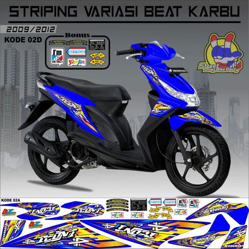 Striping Beat Karbu 2008 2009 2010 2011 2012 Variasi Sticker Stiker Skotlet Lis Motor Lis Body