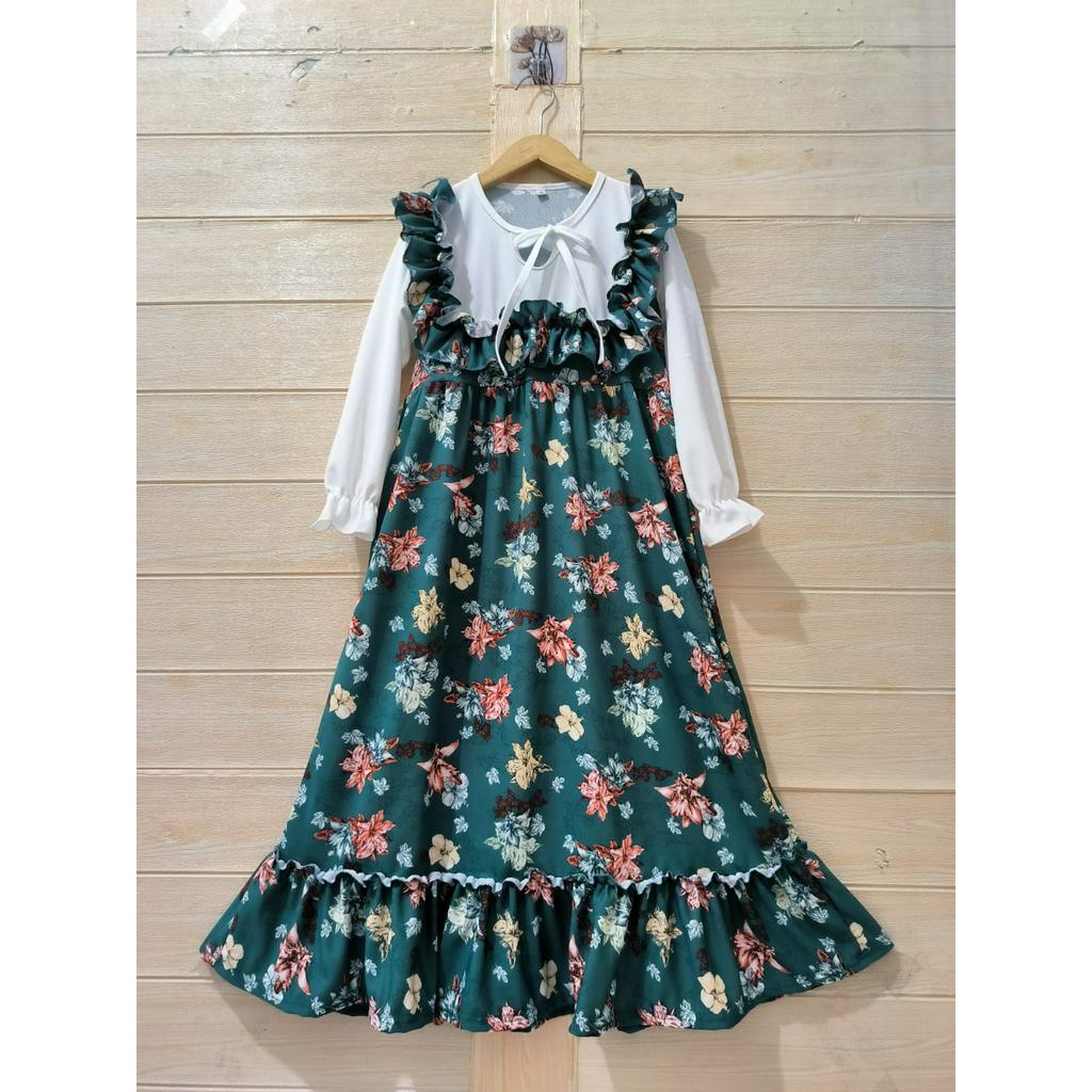 MOMOGI- GAMIS FLORAL OLIVER / GAMIS MAXI ANAK PEREMPUAN VOXY PREMIUM / Usia 3-13thn