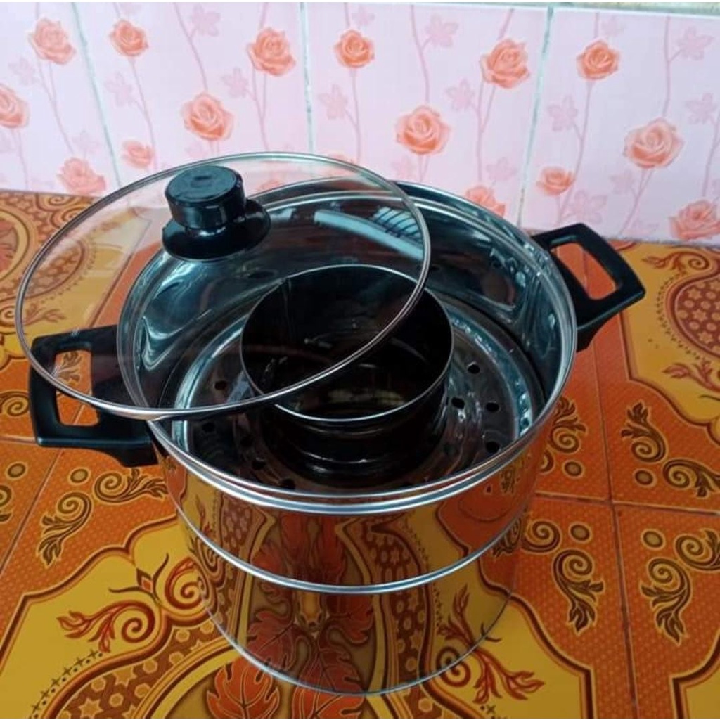 dandang bakso tutup kaca ukuran 26 cm /dandang bakso stainlis tutup kaca