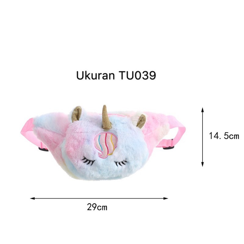 Tas Pinggang Unicorn Bulu TSU036 TU039 anak perempuan waist bag