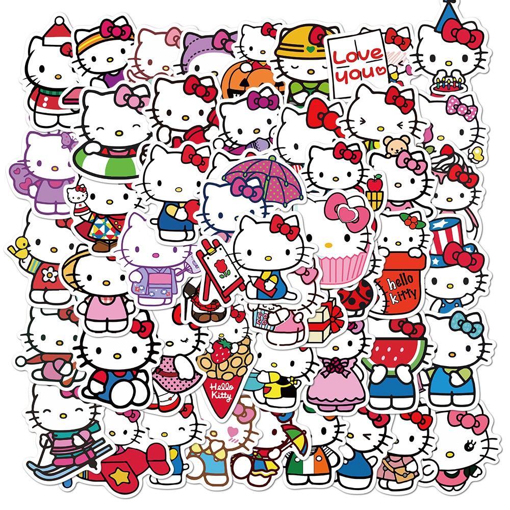 50pcs Stiker Motif Hello Kitty Bahan PVC Untuk Laptop Skateboard Mobil Motor Kulkas