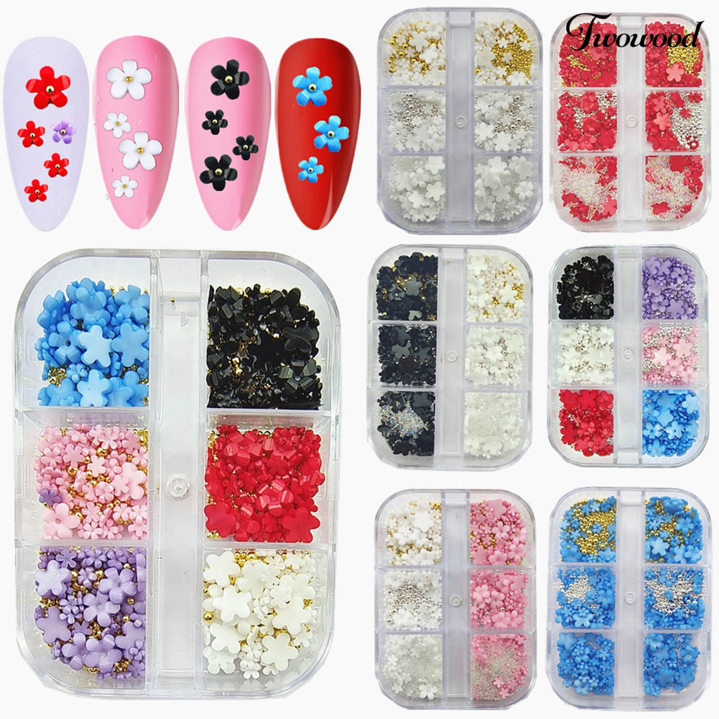 Charms Bola Baja Mini 3D Bentuk Bunga Warna Campur Untuk Dekorasi Nail Art