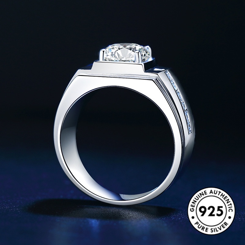 Cincin Model Terbuka Bahan S925 Silver Aksen Berlian Untuk Pria