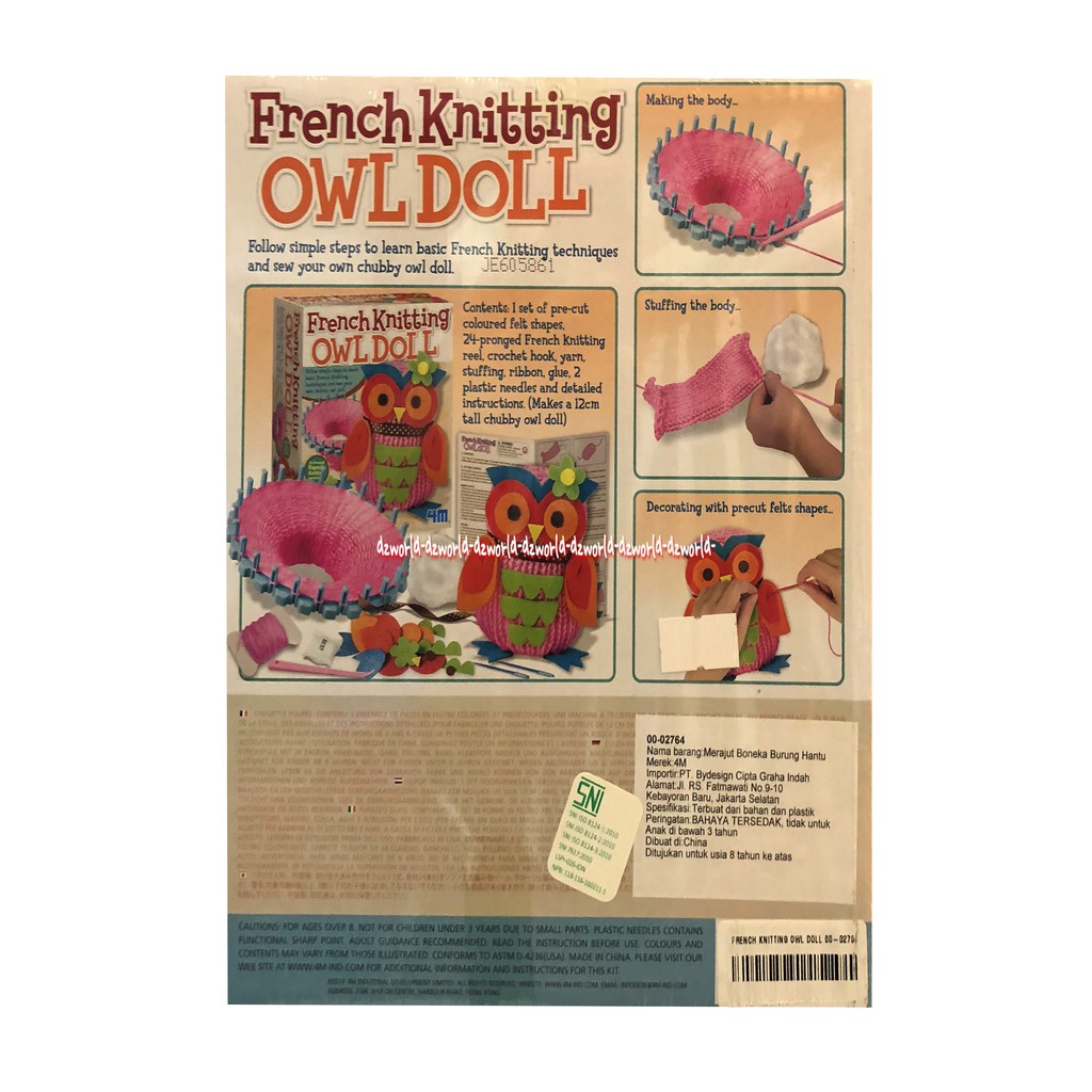 French Knitting Owl Doll Buat boneka burung hantu 5 inci tebal belajar seni tubular merajut Prancis