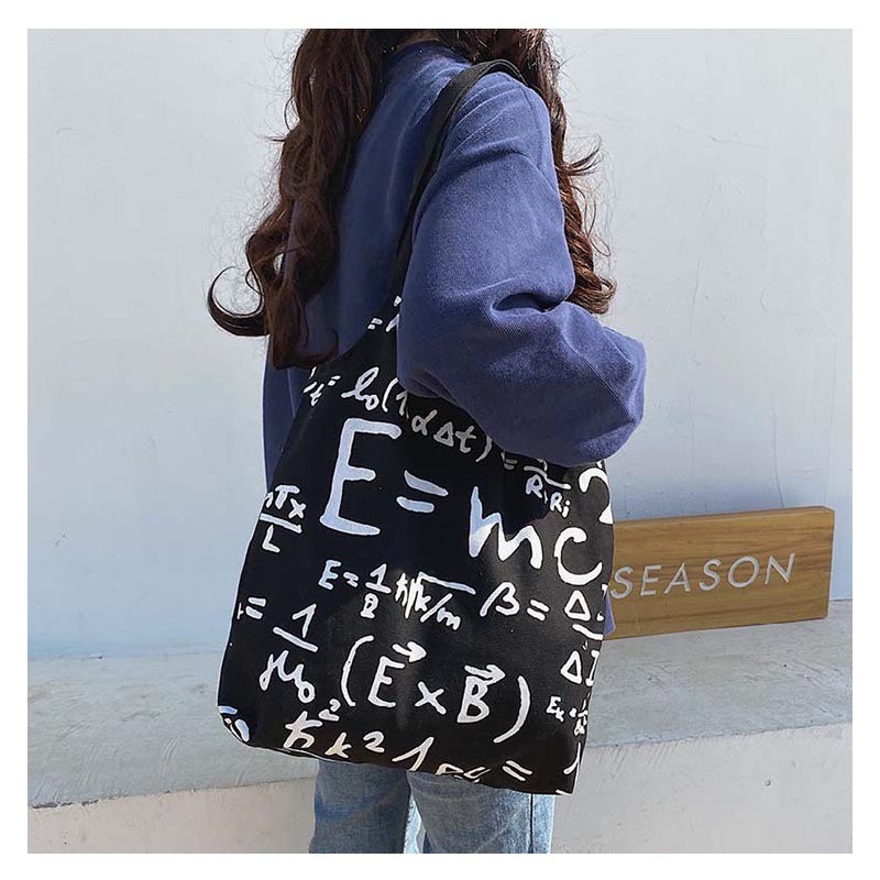 TC-06 tas canvas tote bag wanita import korea jepang rumus e = mc2