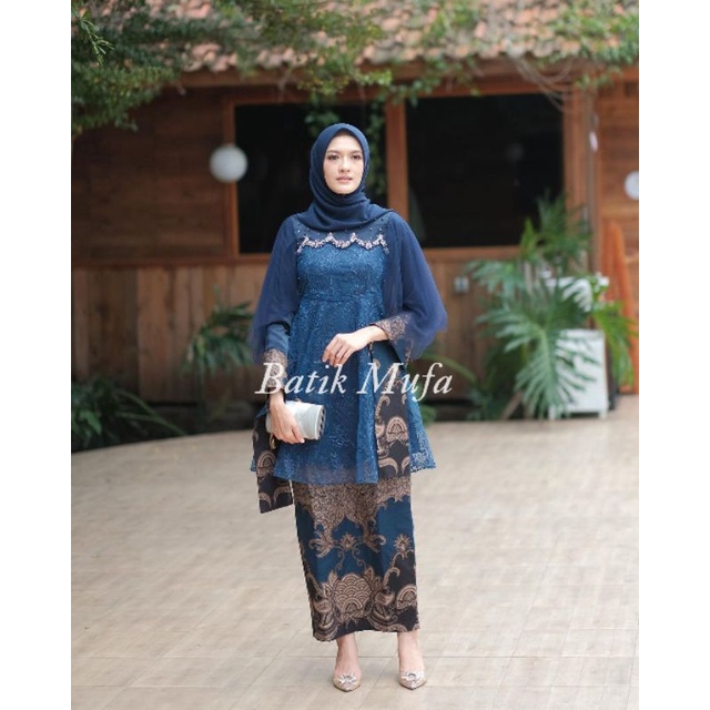 Batik Couple Kebaya Luna Tunik Navy | KEBAYA MODERN KEBAYA COUPLE KEBAYA WISUDA SARIMBITAN TERBARU