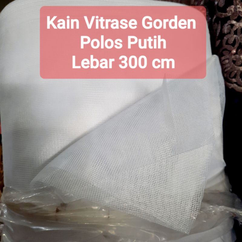 kain vitrase gorden meteran polos putih lebar 300cm (3meter) hrga per50cm
