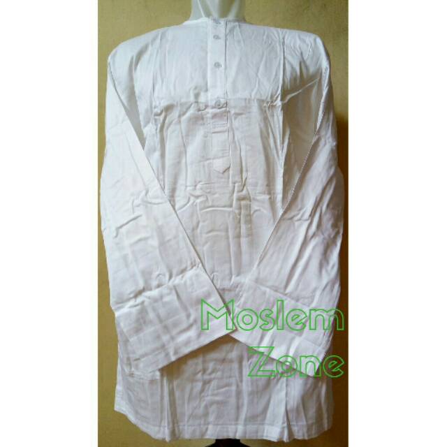 Kurta Kerah Oblong Putih Polos Lengan Panjang
