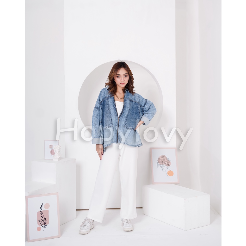 HOPYLOVY Jaket Jeans Wanita Oversize Kekinian Kamela