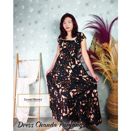 Sweet Honey ~ Dress Chanda Panjang Jumbo Kerut Rayon Bali LD 120cm Dress Maxi