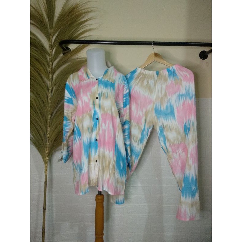 SETELAN TIE DYE PELANGI / SETCEL RAYON VISCOSE PREMIUM / ONESET  / BAJU TIDUR WANITA / PIYAMA