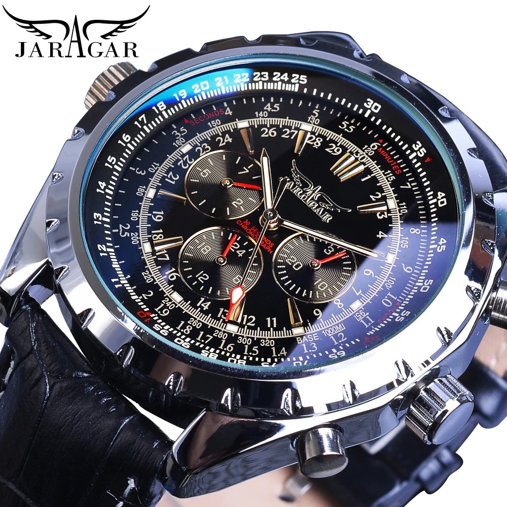 Jam tangan mekanik keren Jaragar Mechanical Automatic Mechanical Sport Watches Pilot Design Men’s