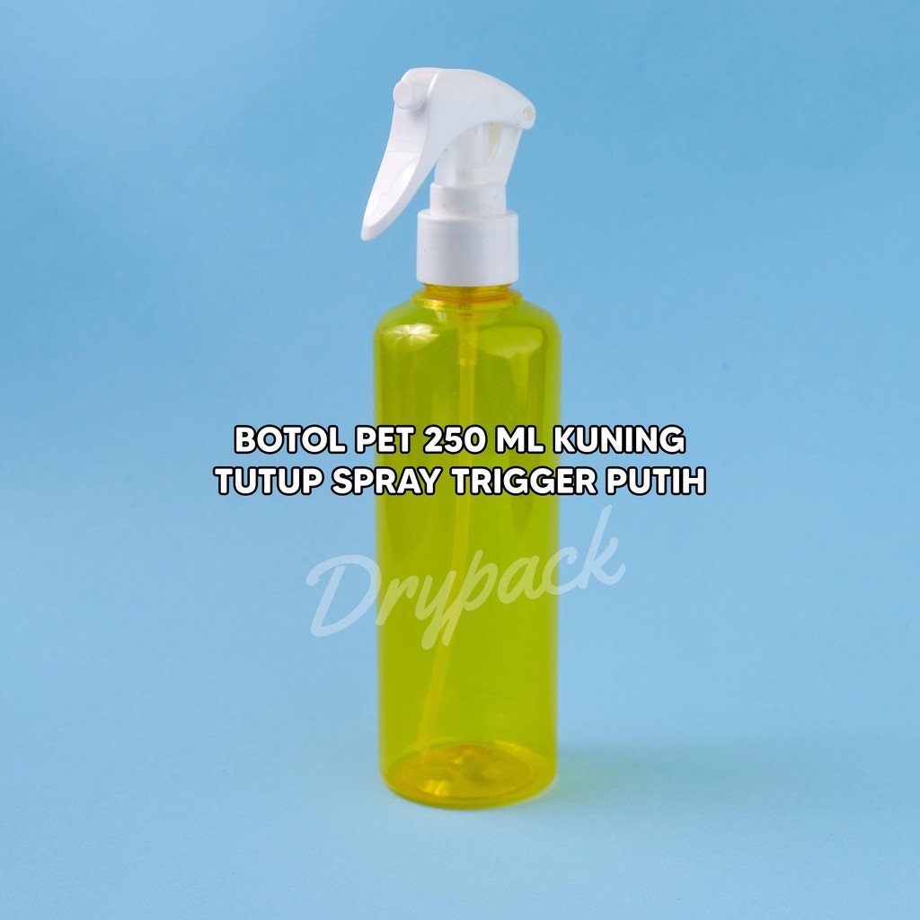 BOTOL PET 250 ML ROUND KUNING TUTUP SPRAY TRIGGER