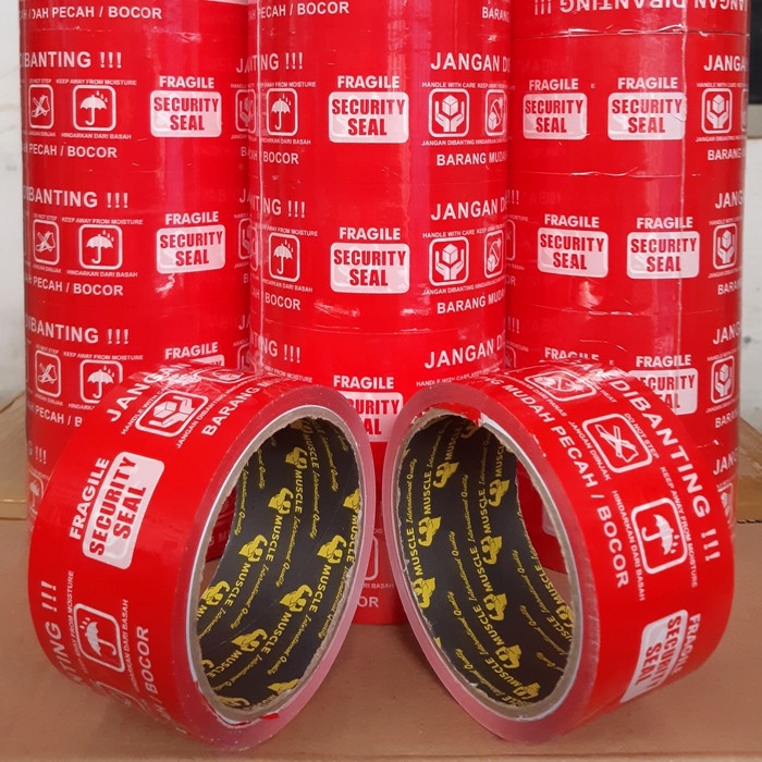

perekat-pengikat- lakban fragile merah 2"(48mm × 50y) super murah harga promo!!! -pengikat-perekat.