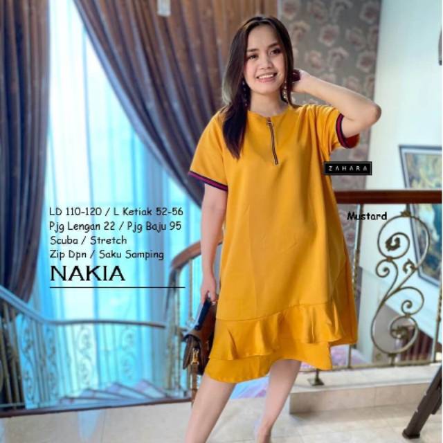 MINI DRESS BAHAN SCUBA WARNA MUSTARD | CASUAL DRESS | BUSUI FRIENDLY | LIMITED