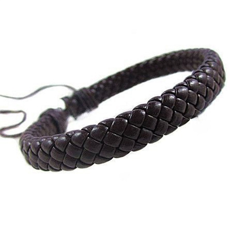 Gelang Pria Tenun Tangan Kulit Bangle Perhiasan Yang Dapat Disesuaikan | TiKi-Brown