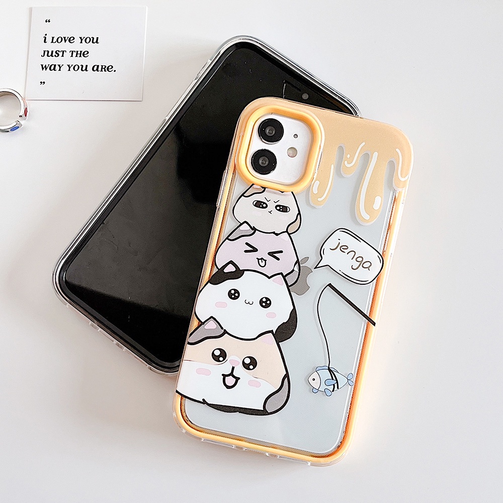 3 In 1 Soft Case Silikon TPU Motif Kartun Kucing Untuk IPhone 13 12 11 Pro Max X XR XS Max 7 8 6 6S Plus