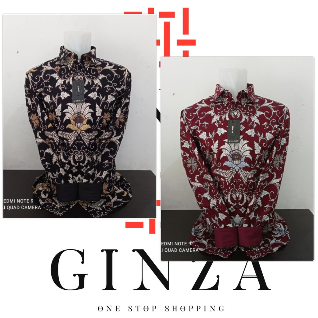 ALISAN Batik Printing Lengan Panjang MERAH/HITAM SLIMFIT 0153