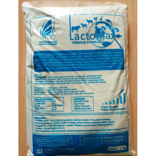 LACTOMAX MAXINOS SUSU HEWAN TERNAK UNGGAS IKAN UDANG LACTOMAX LACTOMAK MAXINOS 1KG