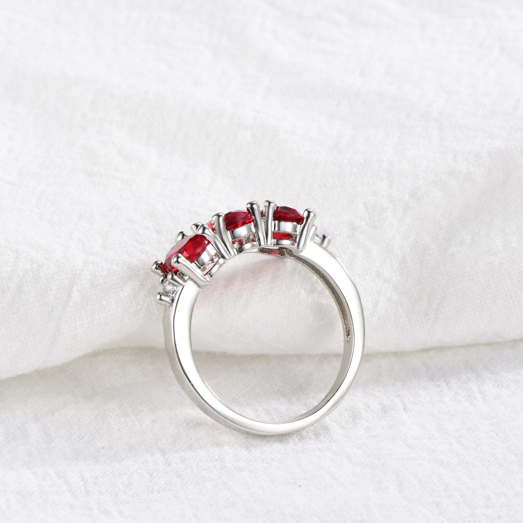 Cincin Perak 925 Asli Cincin Perak untuk Wanita Tiga Ruby Cincin Hadiah Fashion Aksesoris Perhiasan