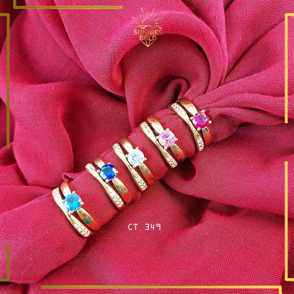 CINCIN EMAS ASLI KADAR 8K 375 MODEL TUMPUK DOUBLE HOOP SEMI SOLITAIRE TERLARIS - CT 349