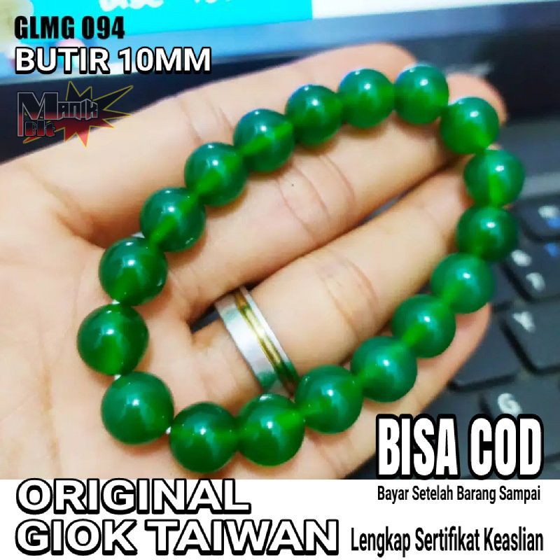 Gelang Giok Asli Taiwan Dingin Kesehatan Original Hijau Dim 10mm Natural Green Jade