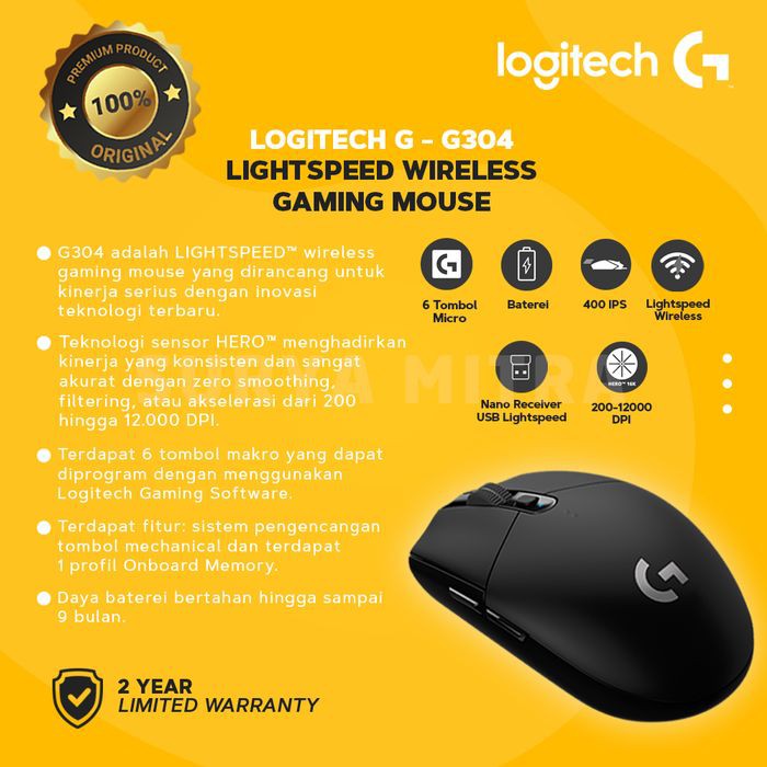 MOUSE GAMING LOGITECH G304 LIGHTSPEED WIRELESS GARANSI RESMI G 304