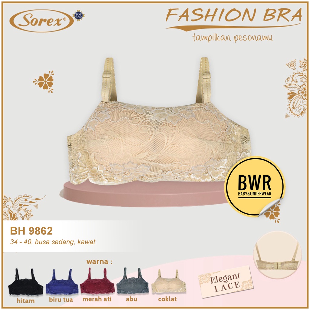 BH Sorex 9862 Kemben Brukat Renda / Bra Wanita Fashion Busa Sedang Kawat Kait 3 PILIH WARNA | Bwr