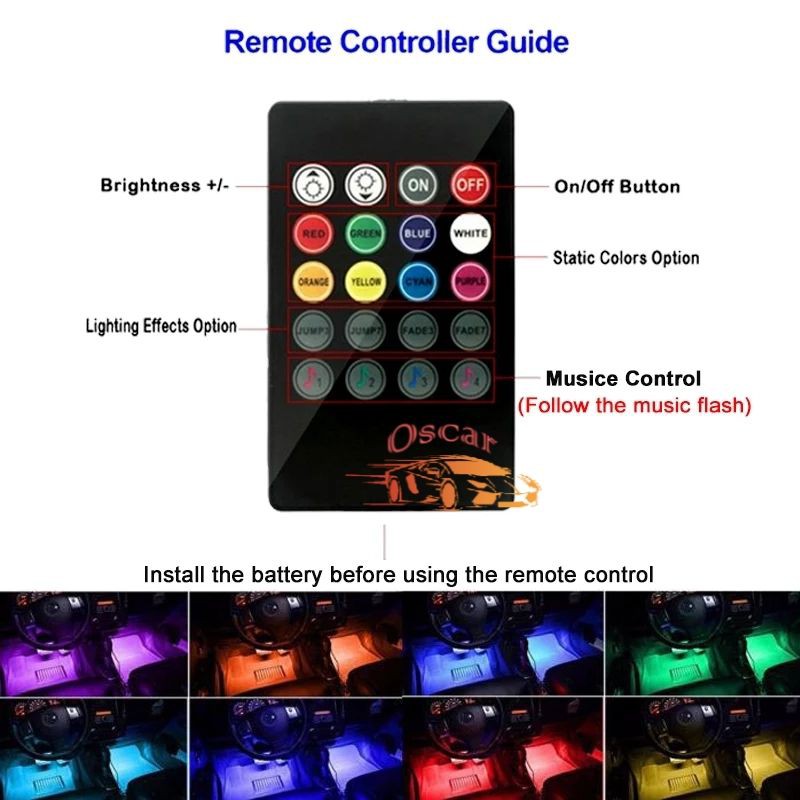 ED LAMPU KOLONG + Remote Dekorasi Dashboard Mobil 16 Warna DRL RGB