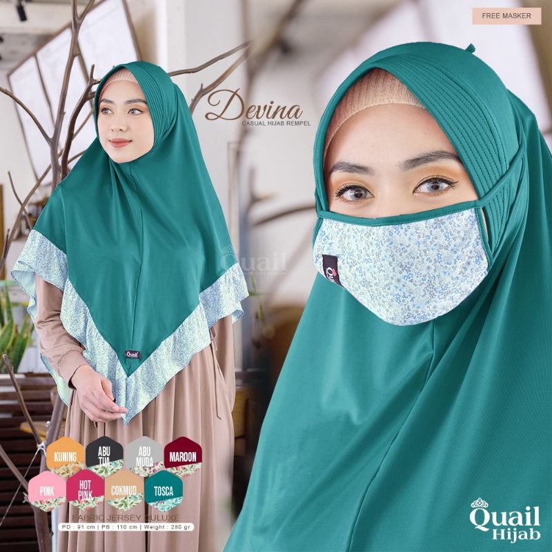 DEVINA ORIGINAL QUAIL HIJAB | Jilbab Tosca Quail | Jilbab Free Masker Quail | Jilbab Motif Quail