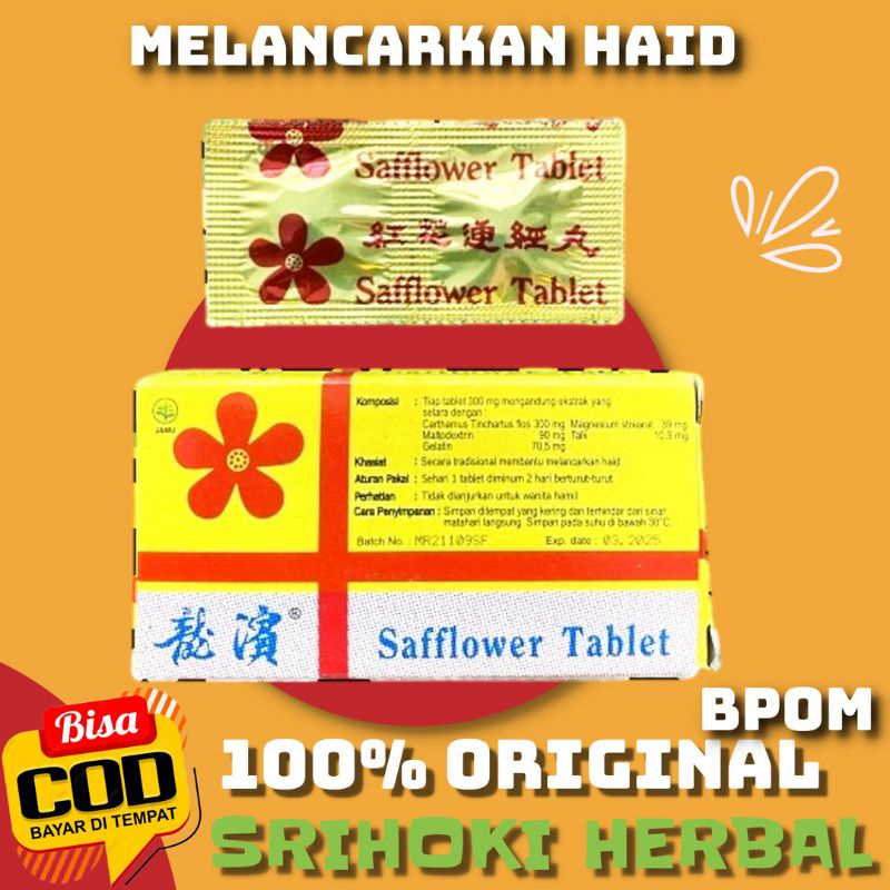 Obat Herbal Original Safflower Tablet isi 2s Membantu Melancarkan Haid Tradisional Alami Cina
