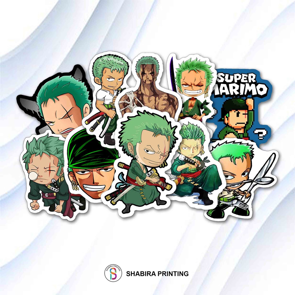 

Stiker pack Anime One Piece Zoro isi 10pcs Bahan Vinil Tahan Air Waterproof