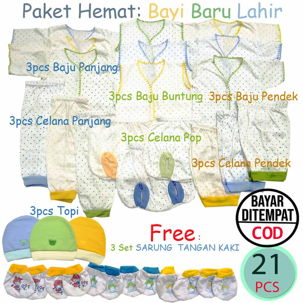 Paket Perlengkapan Bayi Baru Lahir Setelan Baju Celana Topi Sarung Tangan Kaki Kado Newborn Gift Set