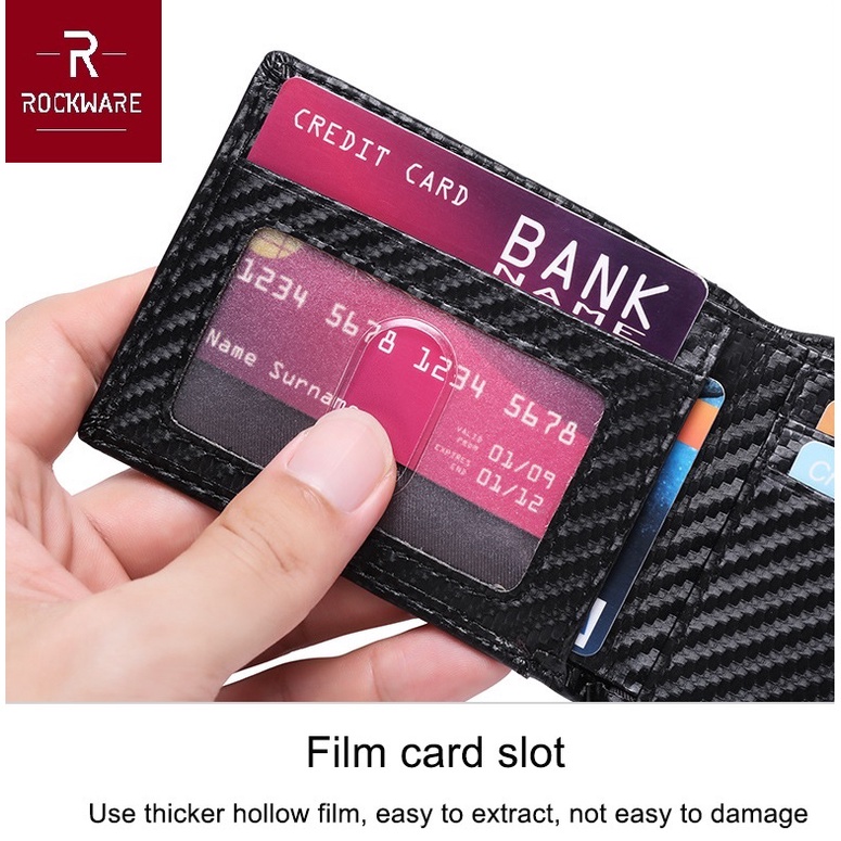 ROCKWARE Dompet Pria Bifold Carbon Fiber Wallet RFID Blocking