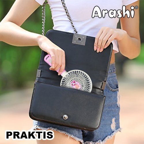 Arashi Handle Kipas Angin Mini Portable Fan ML 601L 6 + LED Rechargeable Lipat Gagang Foldable