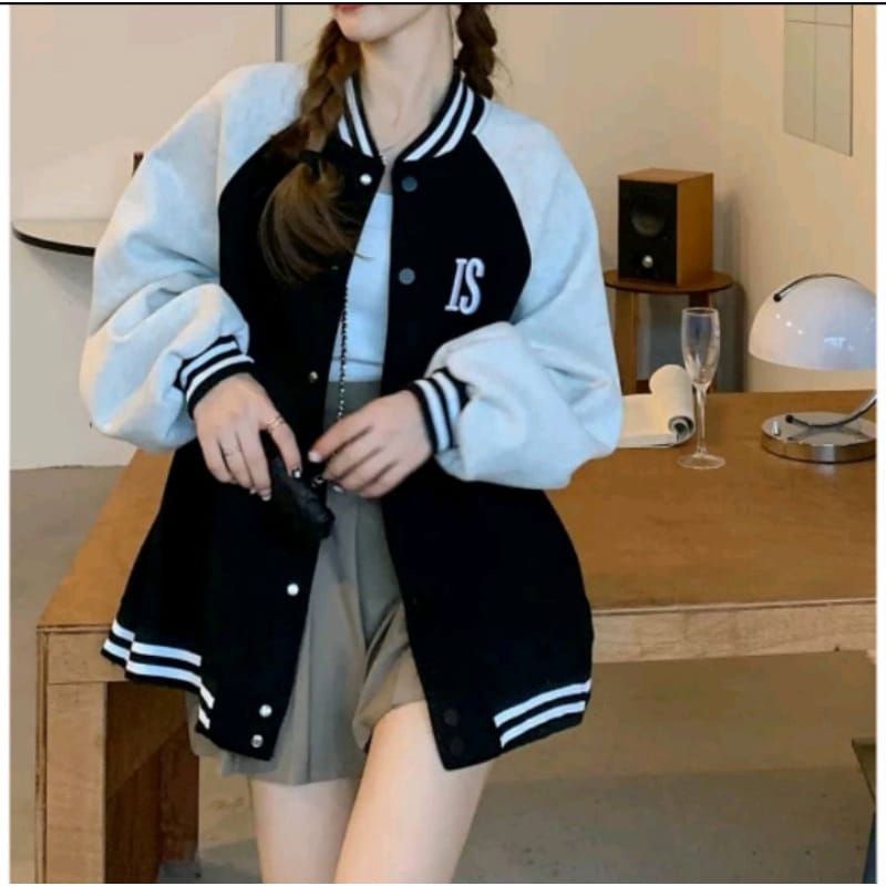 IS Jaket Bordier Wanita Baseball | Jaket Varsity Oversize Wanita | Jaket Lucu Bahan Fleece