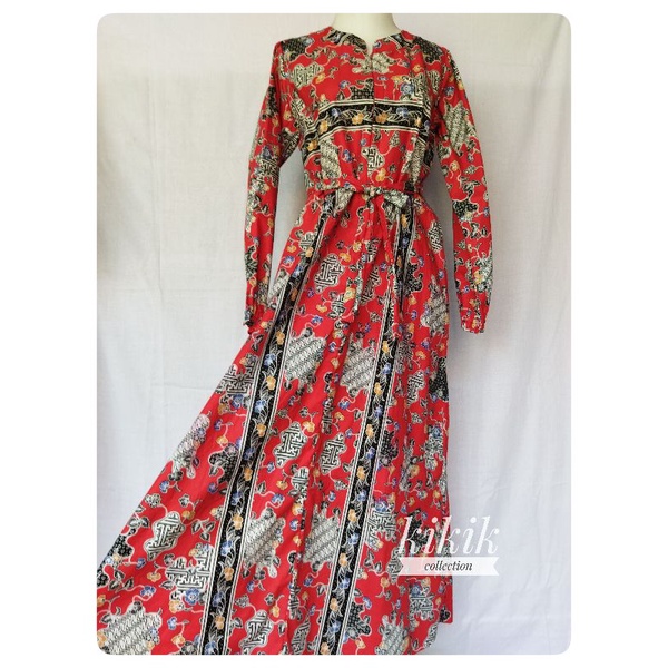 Gamis Katun Motif Batik Long Dress Wanita Murah Adem Fashion Muslim Busui Friendly Mojokerto Surabay