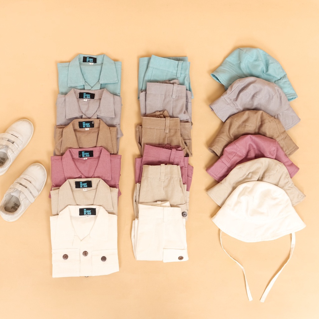 DEZATA Set Safari - Setelan Anak 1-6 Tahun Setelan Outing Anak Setelan Baju Celana Dan Topi Anak Laki-laki Dan Perempuan