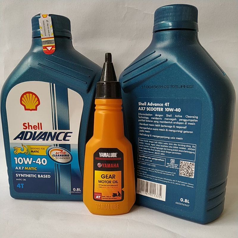 BIG SALE - PAKET OLI SHELL ADVANCE AX7 MATIC 0.8 L + YAMALUBE GEAR 100 ML UNTUK MOTOR YAMAHA MATIC