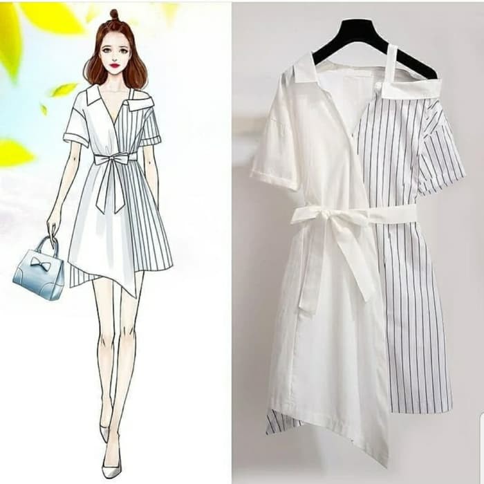 Dress Gaun Pesta Casual Wanita Bangkok Dress Sabri Combi Salur Eliva 92rve Shopee Indonesia