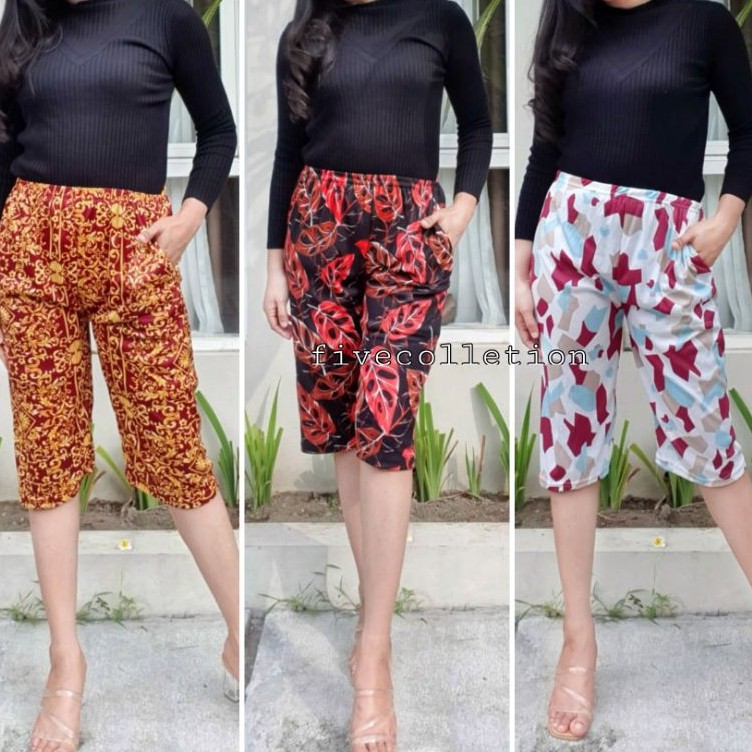 Celana Pendek Wanita Motif / Celana Legging Selutut JUMBO / Celana Pendek Wanita Dewasa HYGET