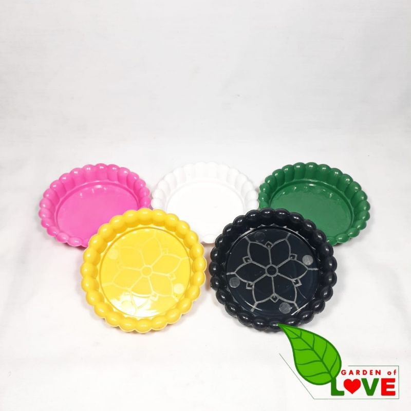 TATAKAN POT ALAS MAWAR 10 PUTIH HIJAU PINK KUNING HITAM/ALAS POT TAWON 10 CM/TATAKAN GELAS