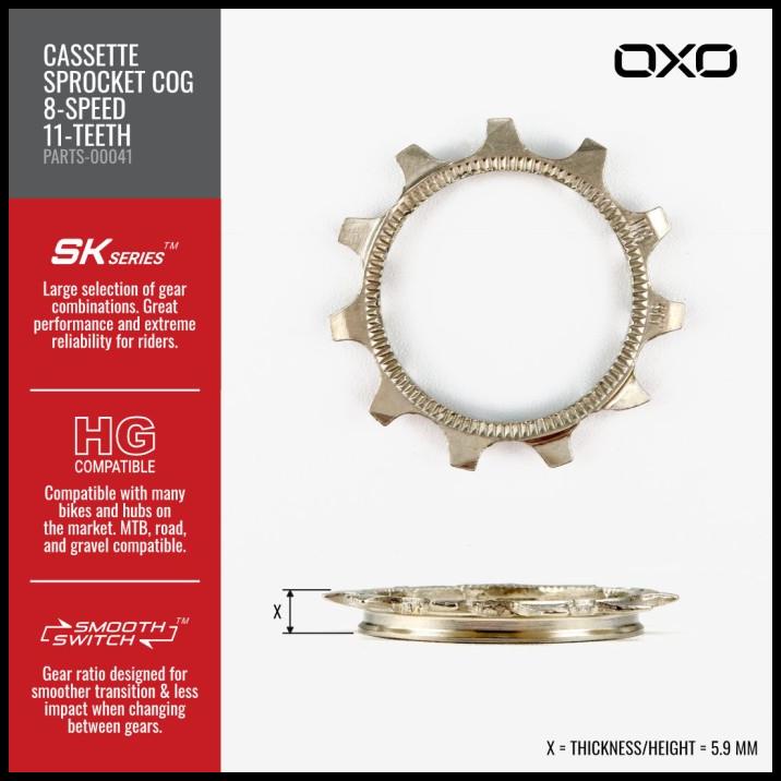 Oxo Cassette Sprocket Cog/Gir/Gear/Gigi - 8/9/10/11-Speed -11T/12T/13T