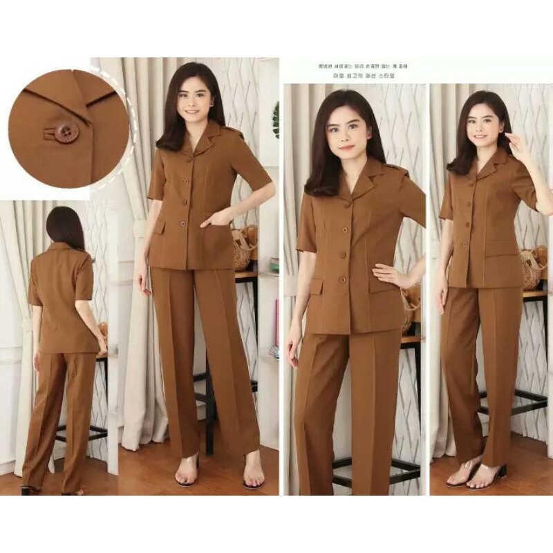 BLAZER LENGAN PENDEK SET CELANA KHAKI