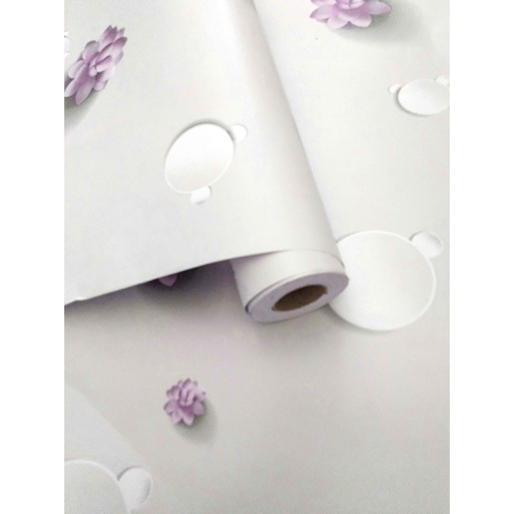 Wallpaper Stiker Dinding 45 cm x 10m - Bahan PVC Anti Air - Motif Kembang Air Ungu