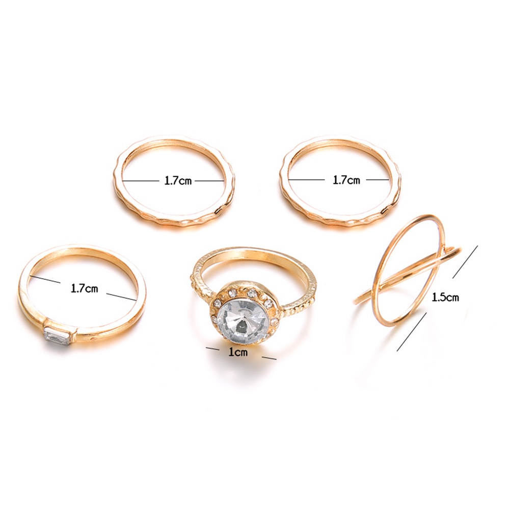 Hu Hu Hu Hu Hu Alat Bantu Pasang Kacamata♡ 5pcs / Set Cincin Wanita Desain Silang Hias Cubic Zirconia Bulat Untuk Pesta